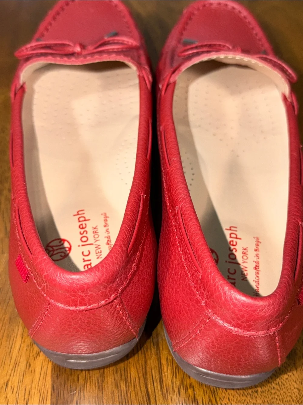 Marc Joseph Red Pebbled Leather Bow Loafers